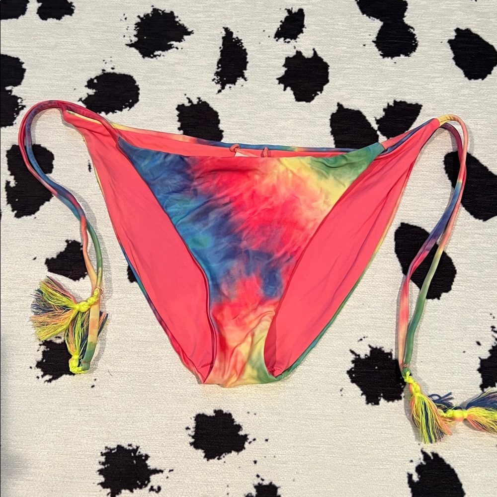 Becca Demi Reversible Tie Dye Side Tie Bikini Bottoms large
